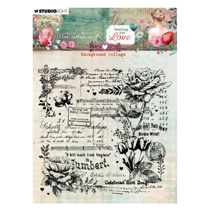 Studio Light Jenine's Mindful Art Clear Stamps Sending You Love Background Collage
