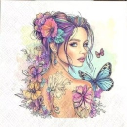 Vrouw met vlinder tattoo servet 33x33cm