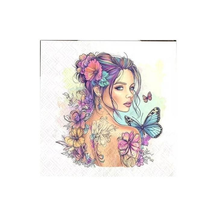 Vrouw met vlinder tattoo servet 33x33cm