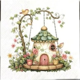 Fantasy huisje groen servet 33x33cm