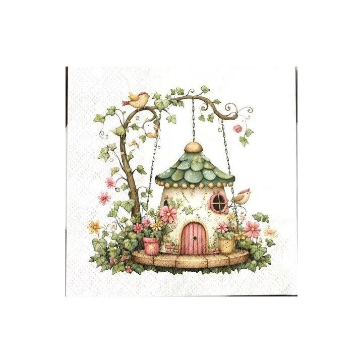 Fantasy huisje groen servet 33x33cm