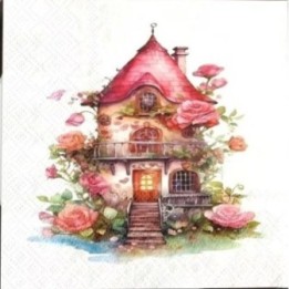 Fantasy huisje rood servet 33x33cm