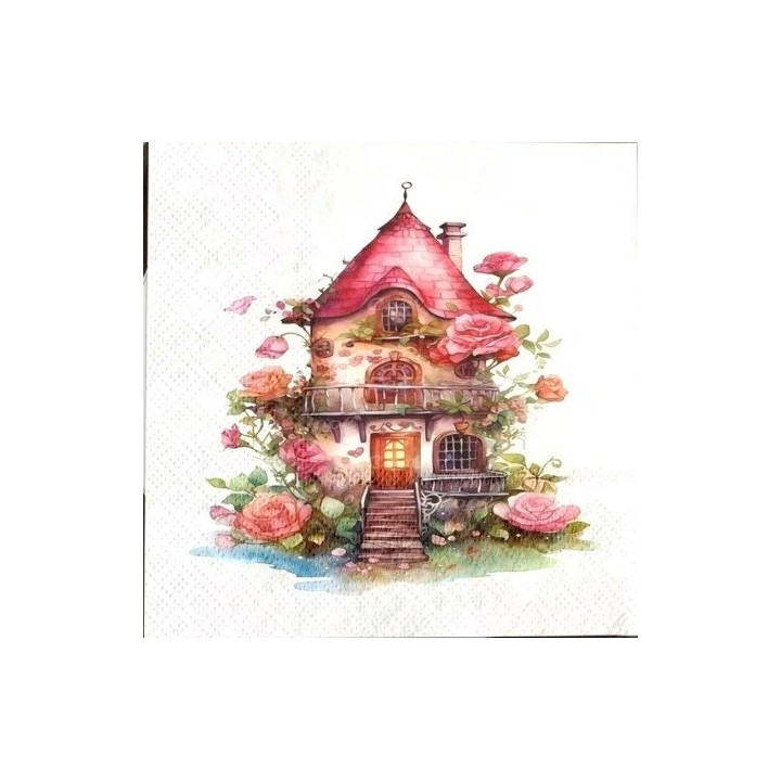 Fantasy huisje rood servet 33x33cm