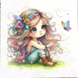 Meisje met regenbooghaar servet 33x33cm
