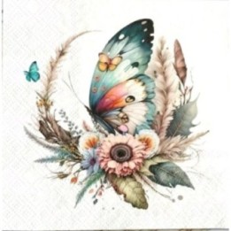 Vlinder in bloemen servet 33x33cm