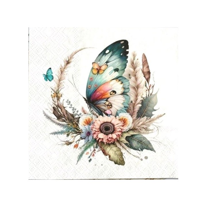 Vlinder in bloemen servet 33x33cm