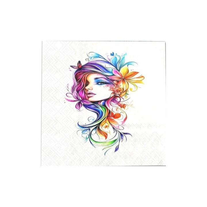 Vrouw met gekleurd haar servet 33x33cm