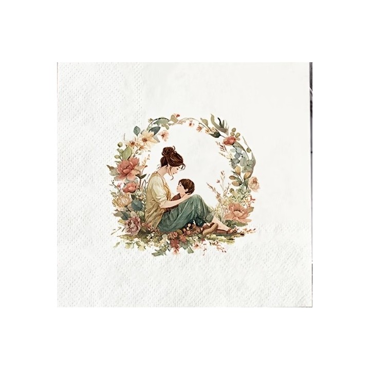 Moeder met kind in krans servet 33x33cm