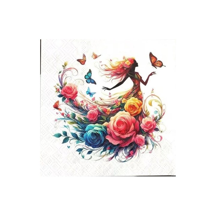 Vrouw in bloemenjurk servet 33x33cm