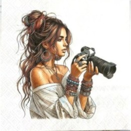 Vrouw met camera servet 33x33cm