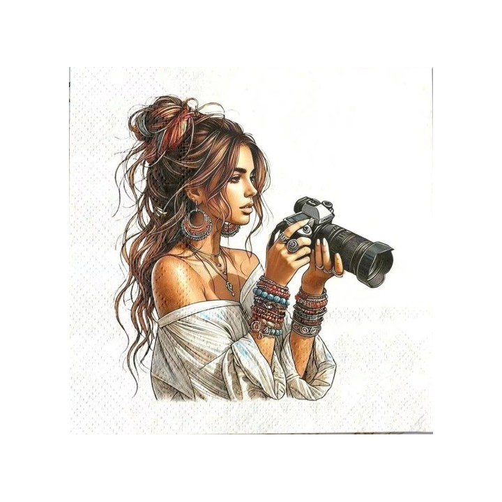 Vrouw met camera servet 33x33cm