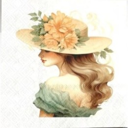 Elegante vrouw met hoed servet 33x33cm