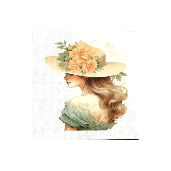 Elegante vrouw met hoed servet 33x33cm