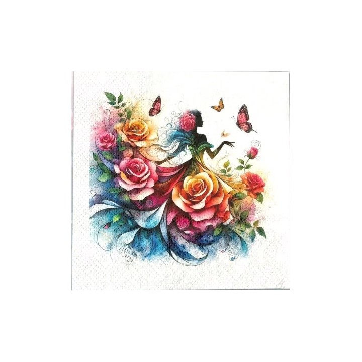 Vrouw met kleurrijke bloemen jurk servet 33x33cm