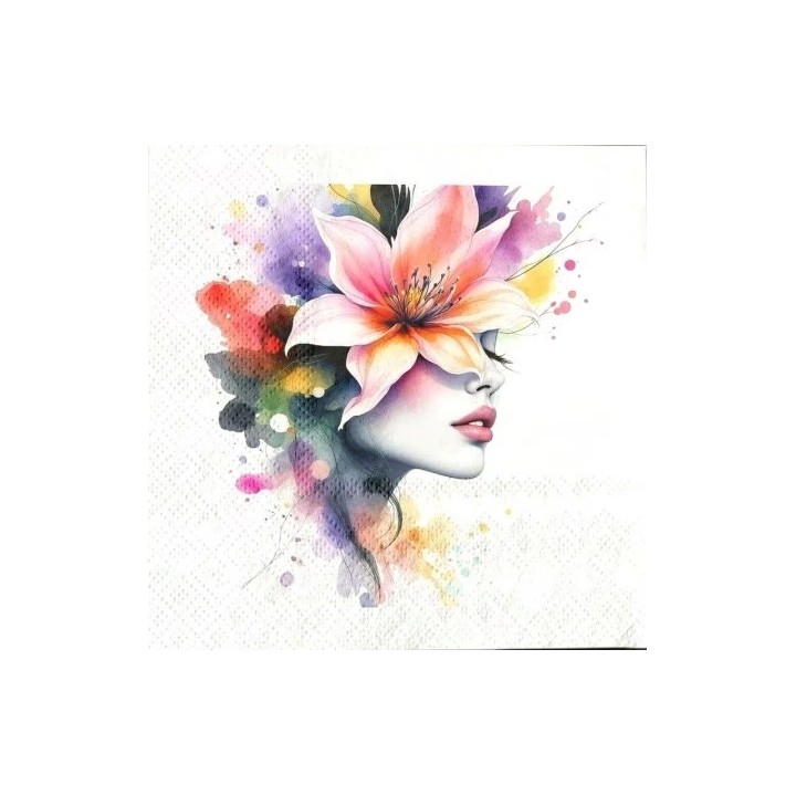 Vrouw met lelie servet 33x33cm