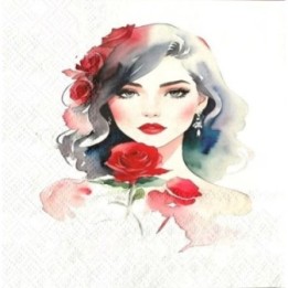 Vrouw in watercolour met rozen servet 33x33cm