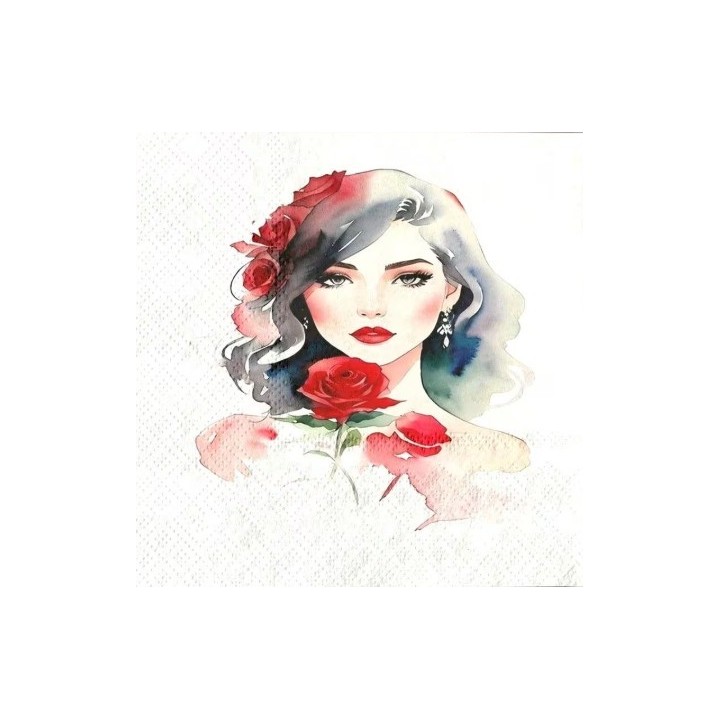 Vrouw in watercolour met rozen servet 33x33cm