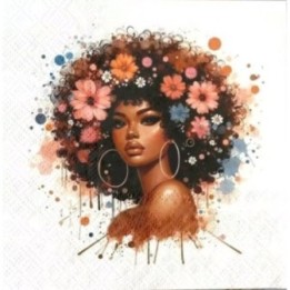 Vrouw met haar vol bloemen servet 33x33cm