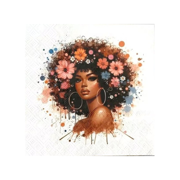 Vrouw met haar vol bloemen servet 33x33cm