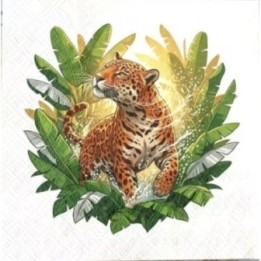 Luipaard omringd door bladeren servet 33x33cm