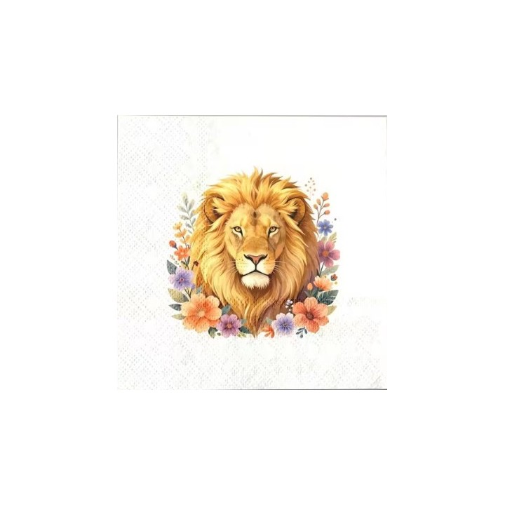 Leeuw omringd door bloemen servet 33x33cm