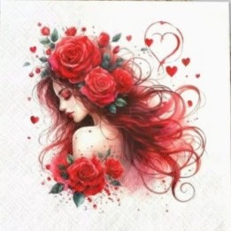 Vrouw met rood haar met rode rozen servet 33x33cm