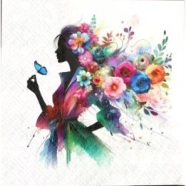 Vrouw met bloemen haar servet 33x33cm