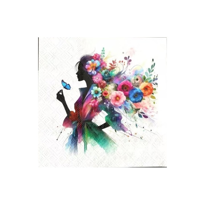 Vrouw met bloemen haar servet 33x33cm