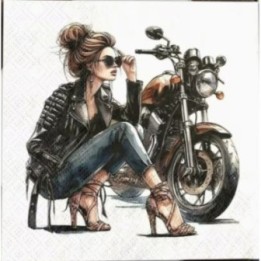 Vrouw met motor servet 33x33cm
