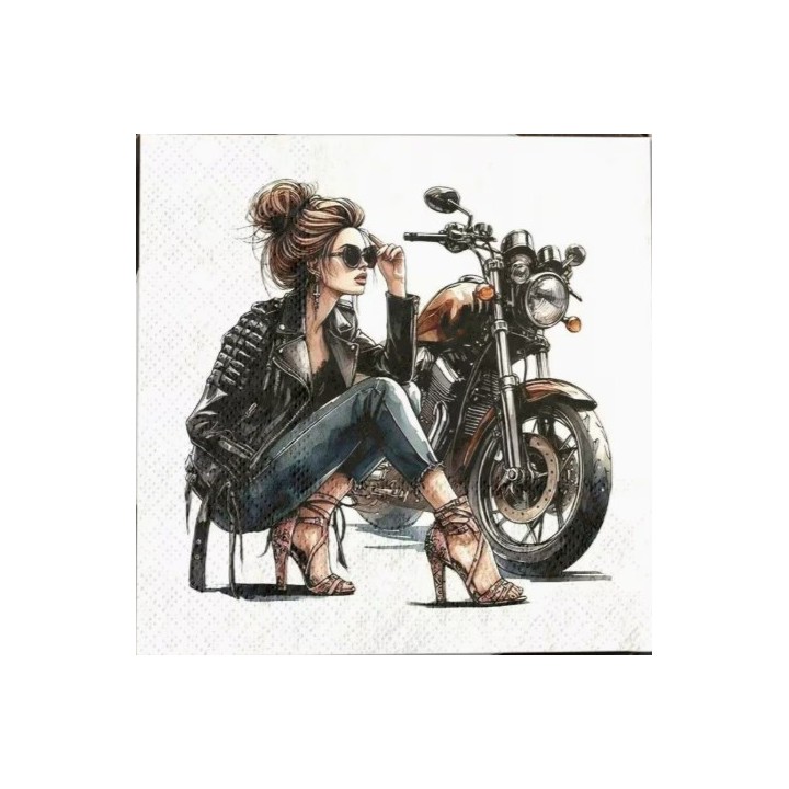 Vrouw met motor servet 33x33cm