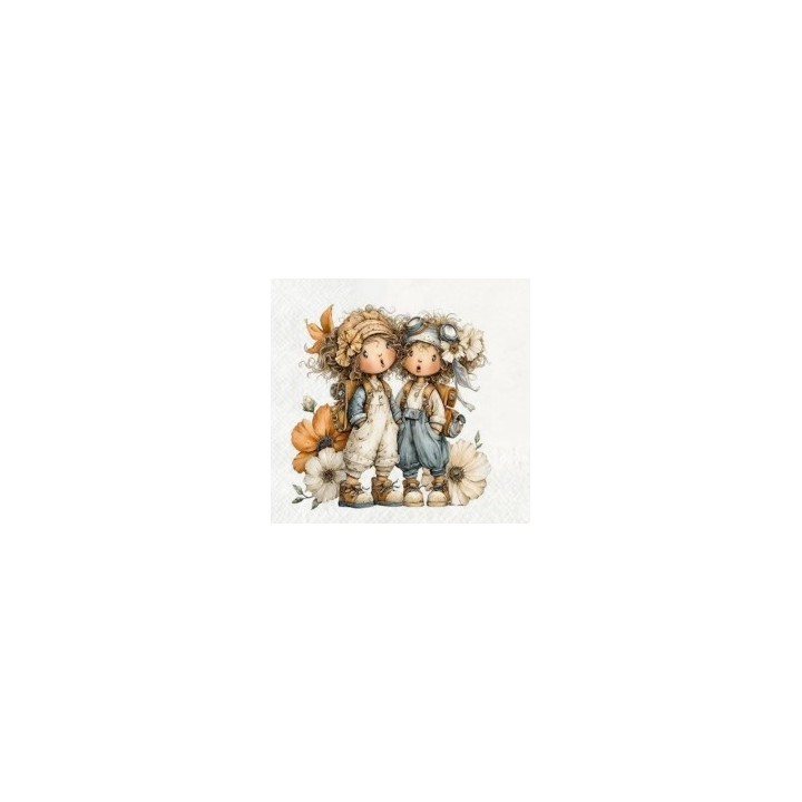 2 meisjes met bloemen servet 33x33cm