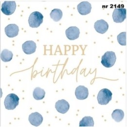 Happy birthday blauw servet 33x33cm