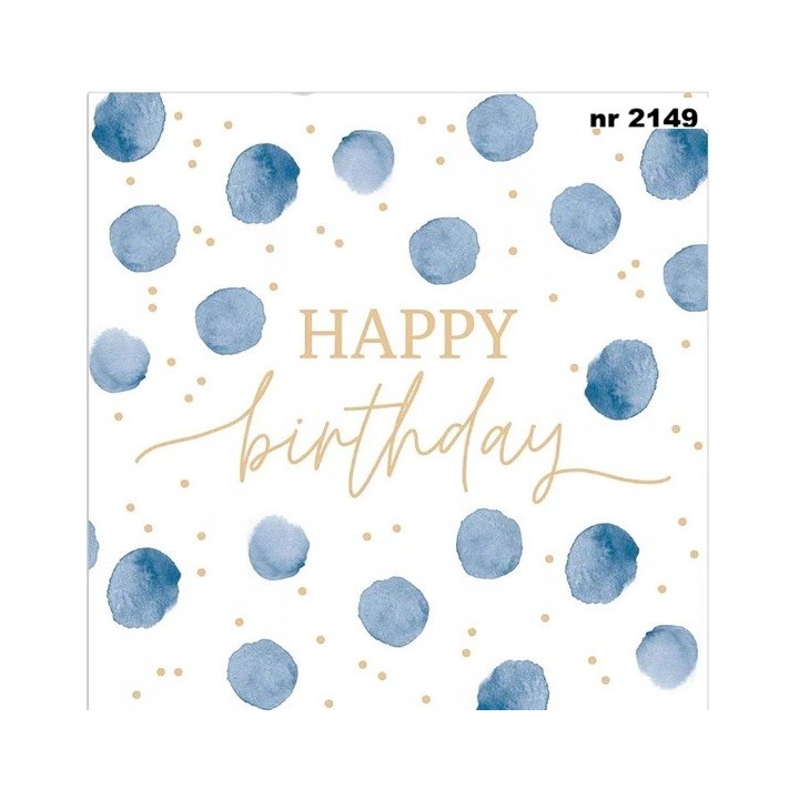 Happy birthday blauw servet 33x33cm