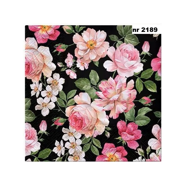 Roses Glory black servet 33x33cm