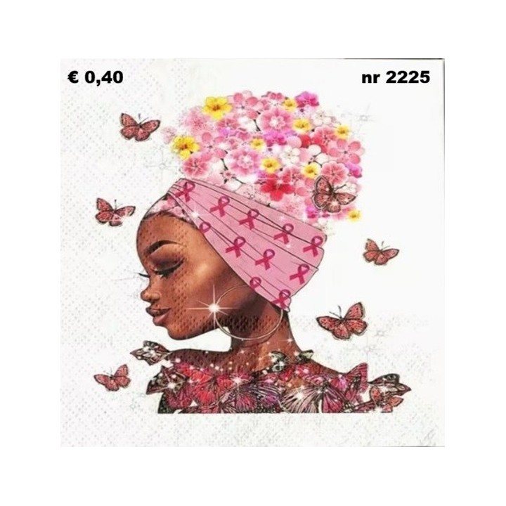 Vrouw met roze hoofddoek servet 33x33cm