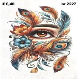 Oog met veren servet 33x33cm