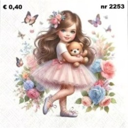 Meisje met beer servet 33x33cm