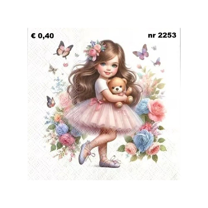 Meisje met beer servet 33x33cm