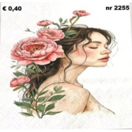 Vrouw met pioenen servet 33x33cm
