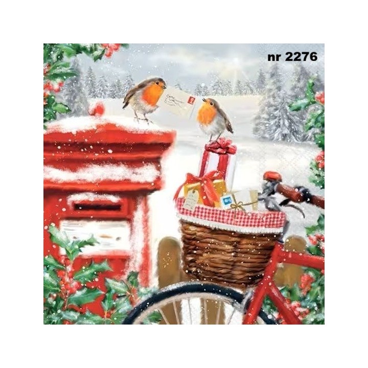 Mail Delivery: Robins Delivering Christmas Post servet 33x33cm