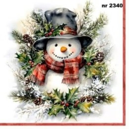 Snowman amongst the branches servet 33x33cm