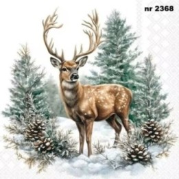 Winter Stag white servet 33x33cm