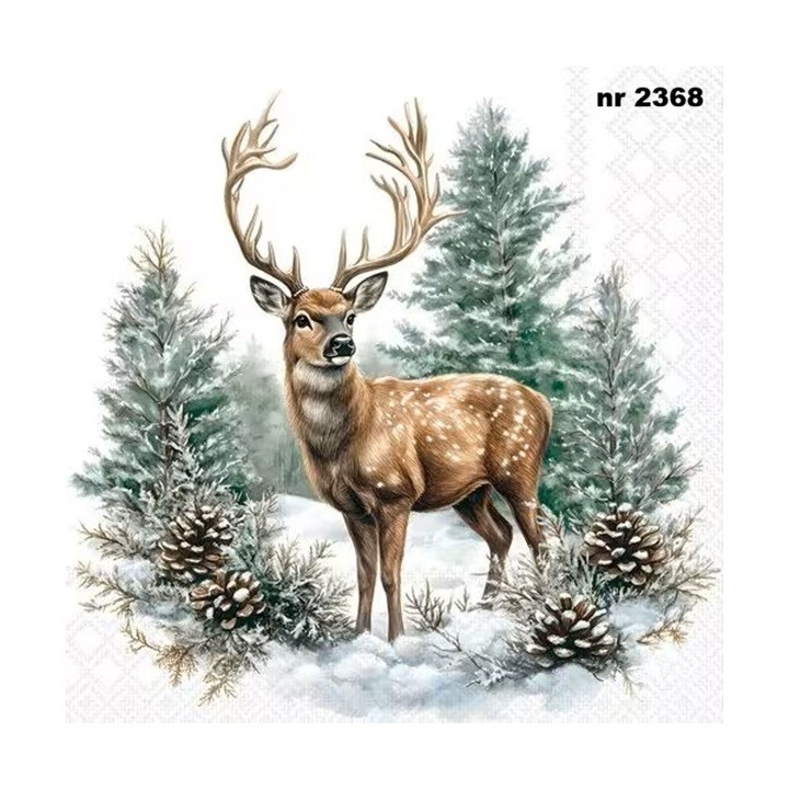 Winter Stag white servet 33x33cm