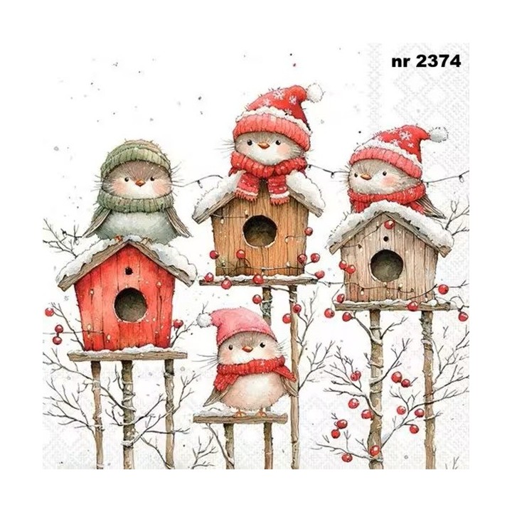 Birdhouse Quartet White servet 33x33cm