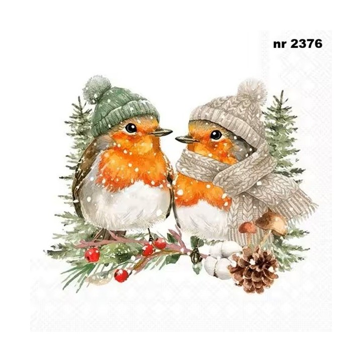 Warmly Dressed Robins servet 33x33cm