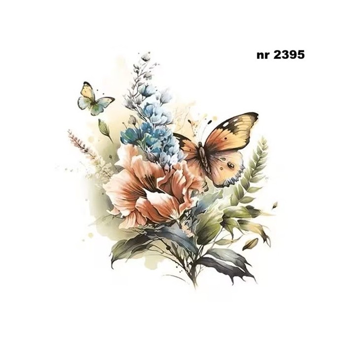 Butterfly and Floral Watercolour Illustration servet 33x33cm
