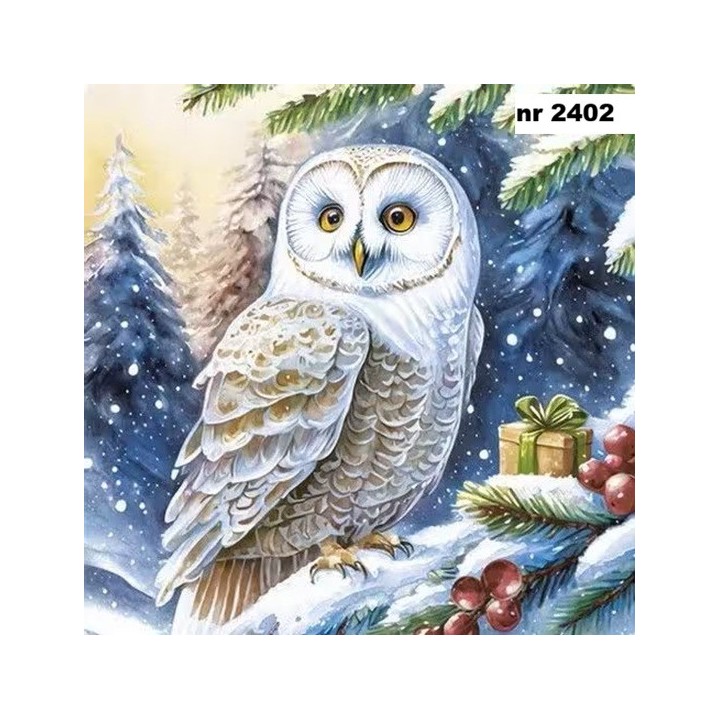 Owl in Winter Forest servet 33x33cm