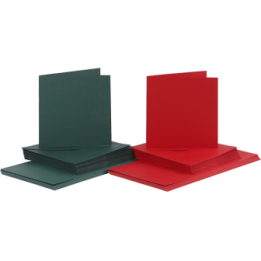 CC kaarten & enveloppen rood-groen 15x15cm 50 sets
