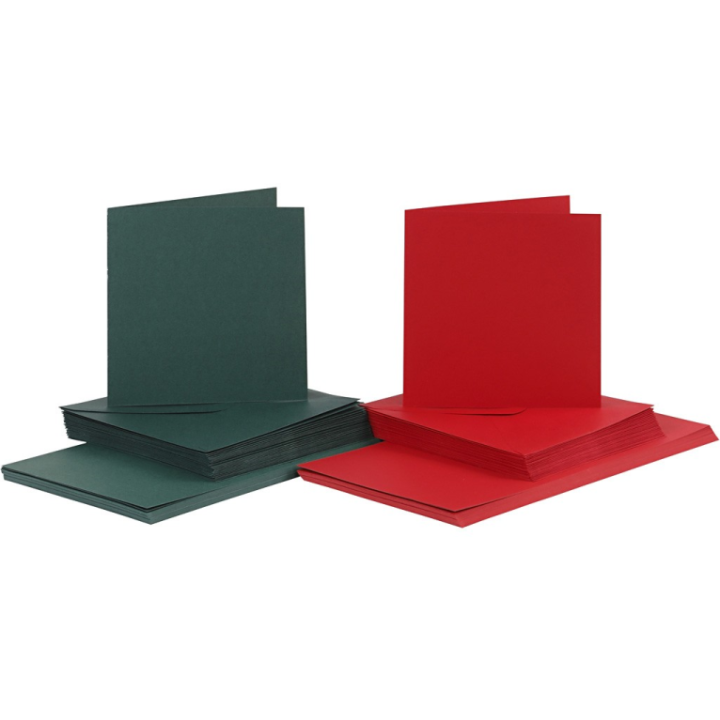 CC kaarten & enveloppen rood-groen 15x15cm 50 sets
