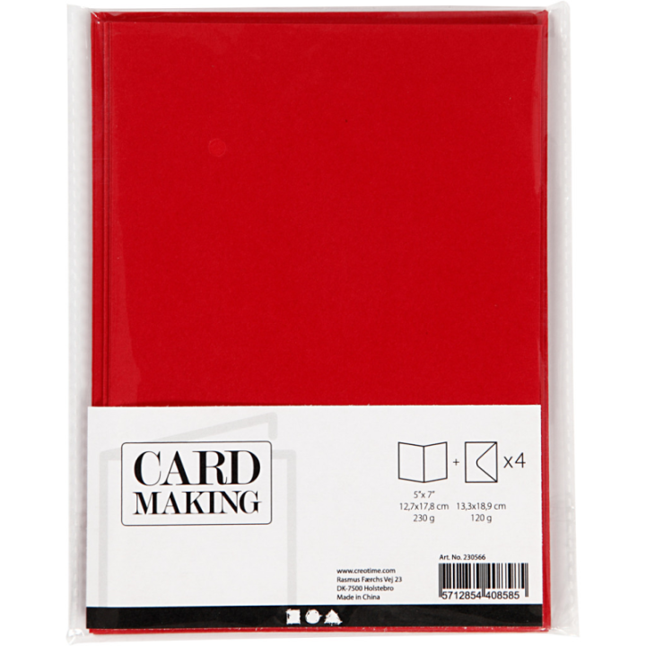 CC Kaarten en enveloppen 12.7x17.8cm rood 4 stuks